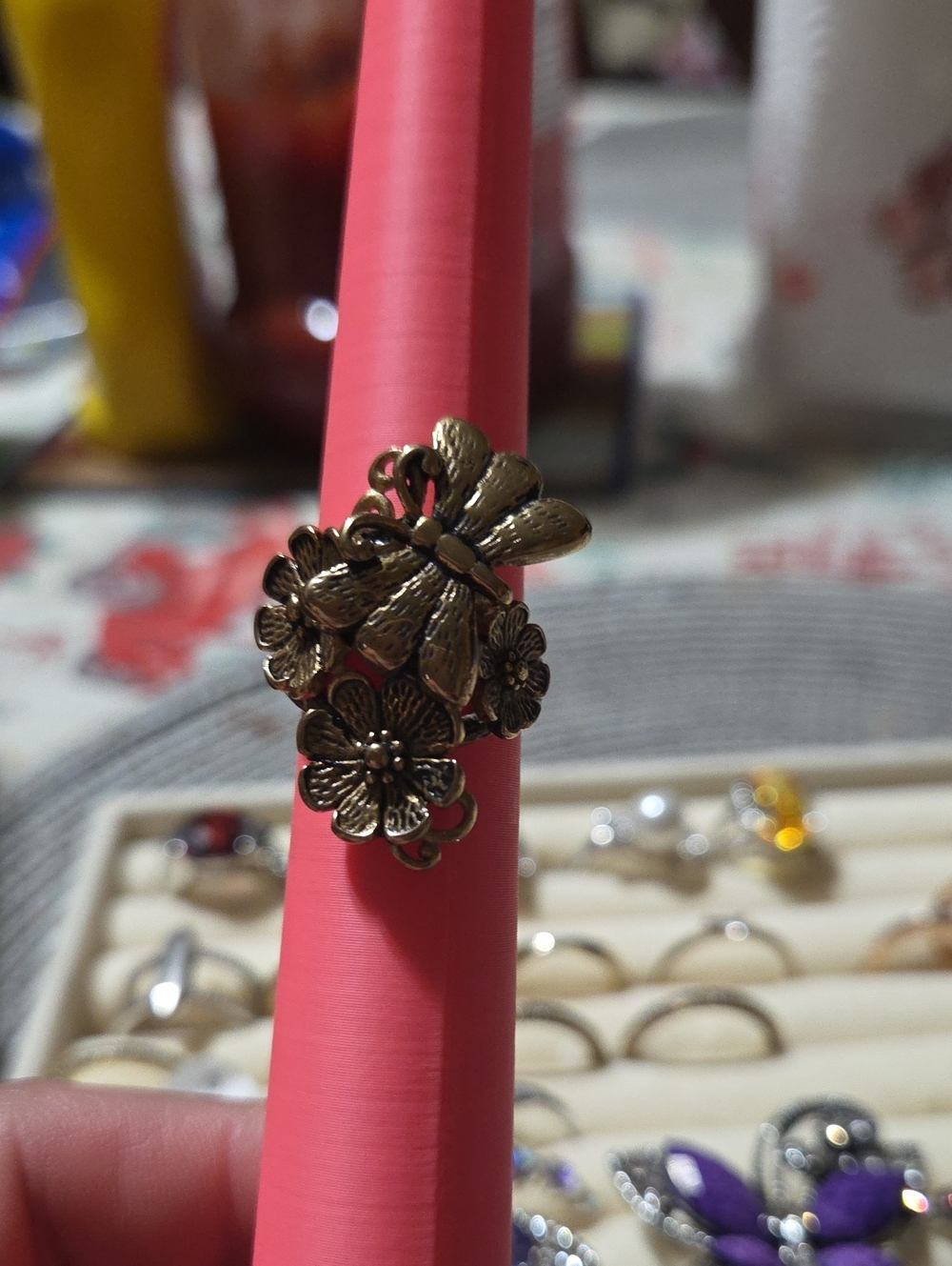 Plunder Retired Tyler Butterfly Floral Ring in Antique Gold